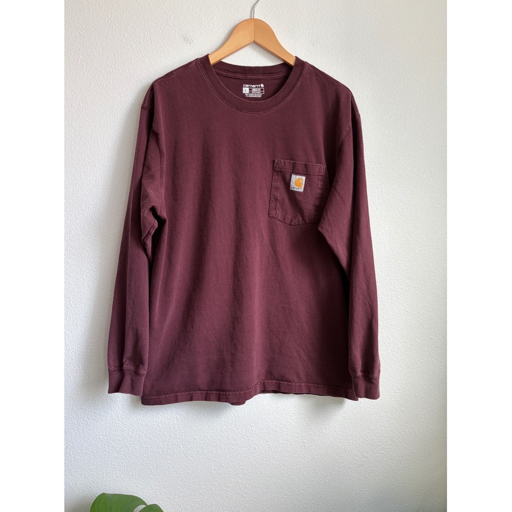Carhartt Mens Loose Fit Heavyweight Long Sleeve Pocket T-Shirt Burgundy Large